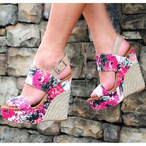 Jessica Simpson 10m Floral Wedge Espadrille Platform‎ Sandals Shoes Festival Y2K